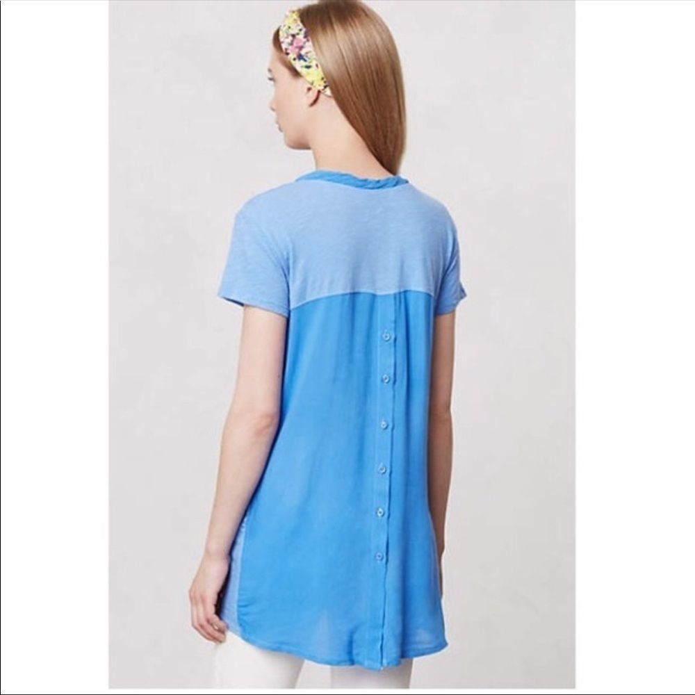 Anthropologie Left Of Center Scoop Neck White Oversized T-Shirt Button Up Back - Picture 3 of 12